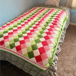 Handmade Tunisian Enterlac Crochet Throw ~64” x 56”
